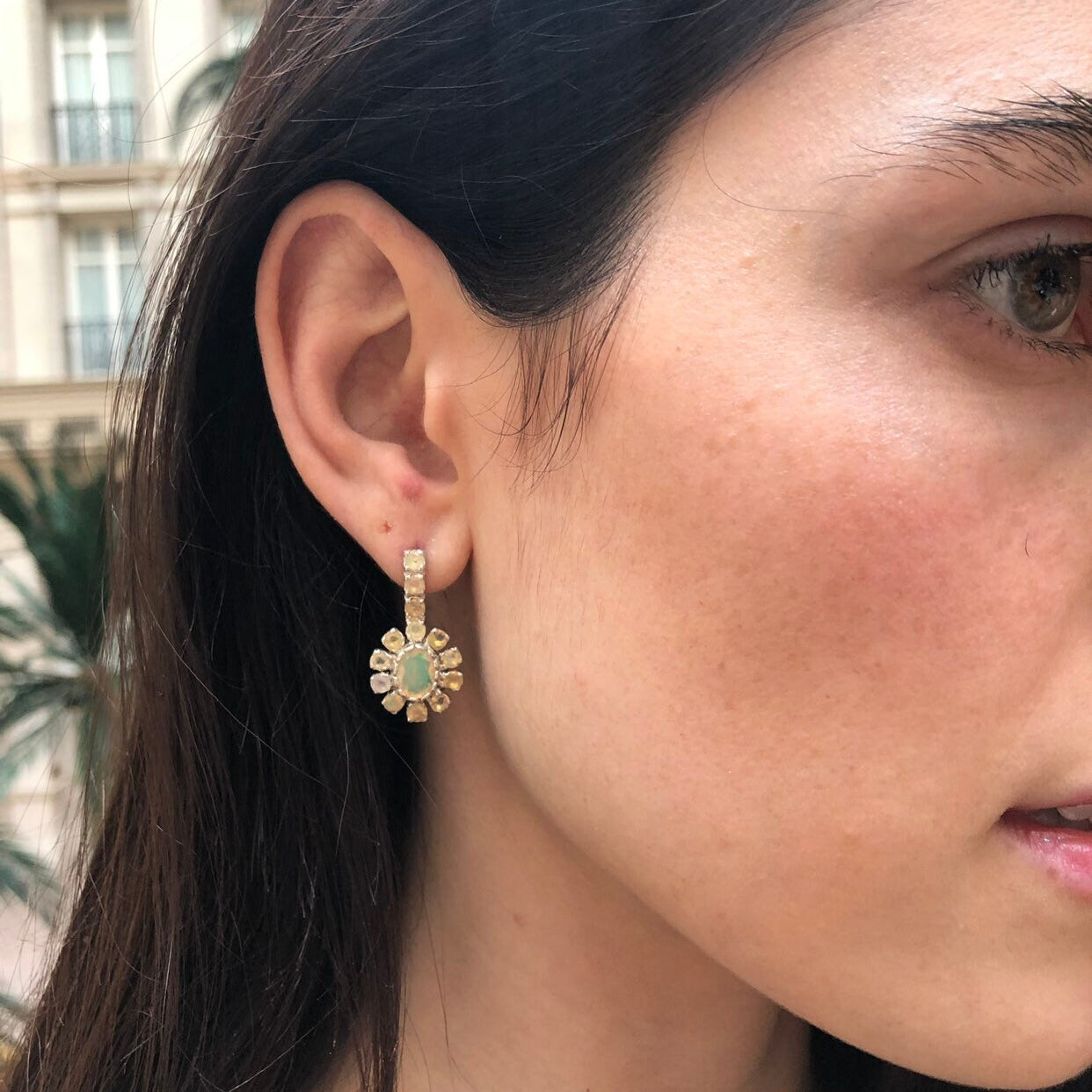 Fire Opal Earrings, Flower Earrings, Natural Opal, Vintage Earrings, October Earrings, Fire Opal Earrings, Flashy Earrings, Silver Earrings