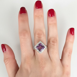 Natural Amethyst Ring in 925 Sterling Silver, featuring a halo setting for February birthdays and special occasions.