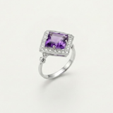 Natural Amethyst Ring made in 925 Sterling Silver with Round Natural Purple Amethyst in Halo setting, February Birthstone gift idea, symbolizes peace & clarity, ideal for everyday wear and perfect for birthday gifting and special occasions.