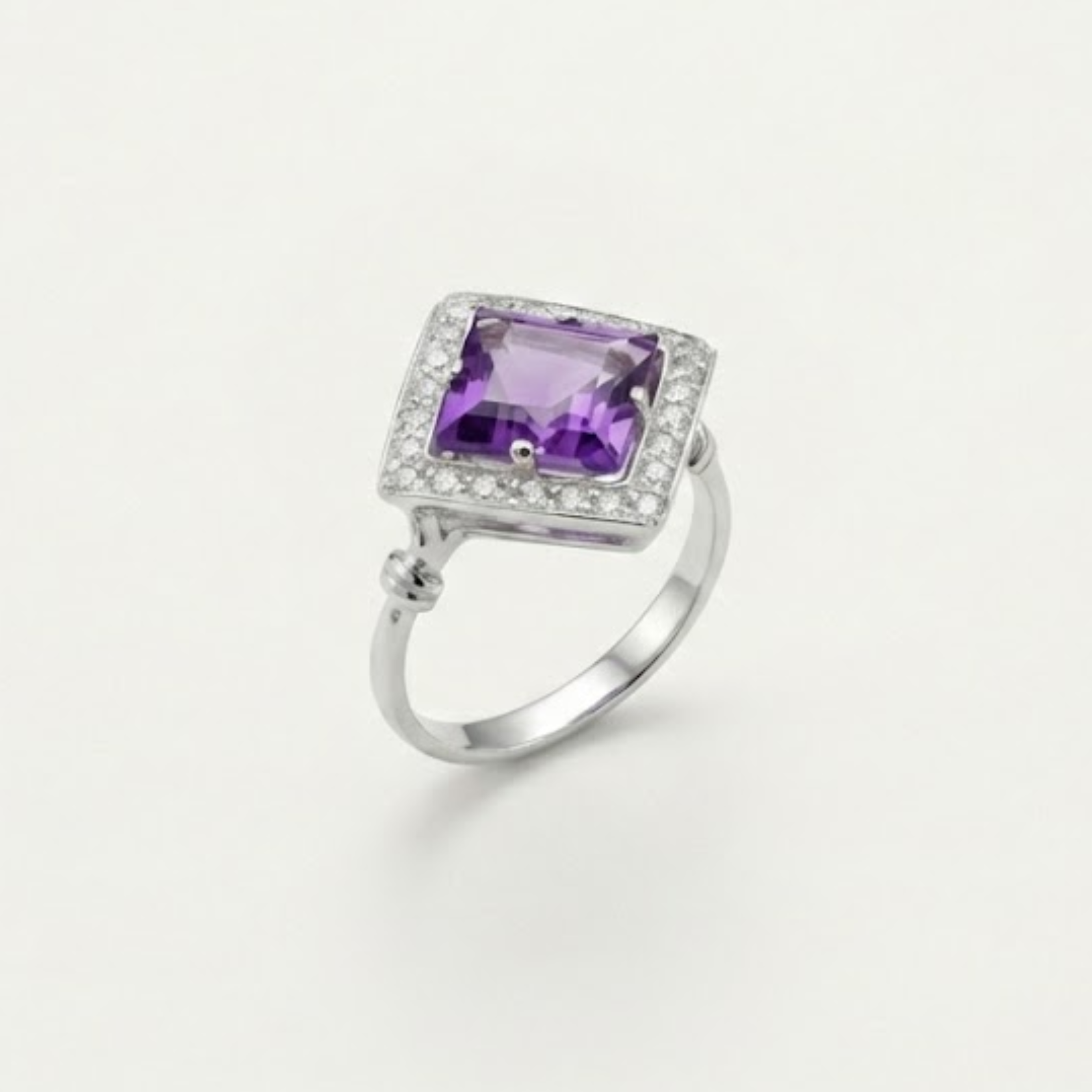 Natural Amethyst Ring made in 925 Sterling Silver with Round Natural Purple Amethyst in Halo setting, February Birthstone gift idea, symbolizes peace & clarity, ideal for everyday wear and perfect for birthday gifting and special occasions.