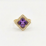 Square Amethyst Ring - Genuine Amethyst Ring - Amethyst Vintage Ring