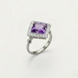 Square Amethyst Ring - Genuine Amethyst Ring - Amethyst Vintage Ring