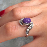 Charoite Vintage Ring - Purple Bezel Ring - Antique Charoite Ring