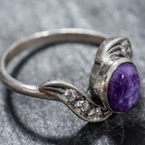 Charoite Vintage Ring - Purple Bezel Ring - Antique Charoite Ring