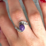 Charoite Vintage Ring - Purple Bezel Ring - Antique Charoite Ring