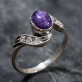 Charoite Vintage Ring - Purple Bezel Ring - Antique Charoite Ring