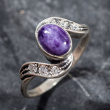 Charoite Vintage Ring - Purple Bezel Ring - Antique Charoite Ring