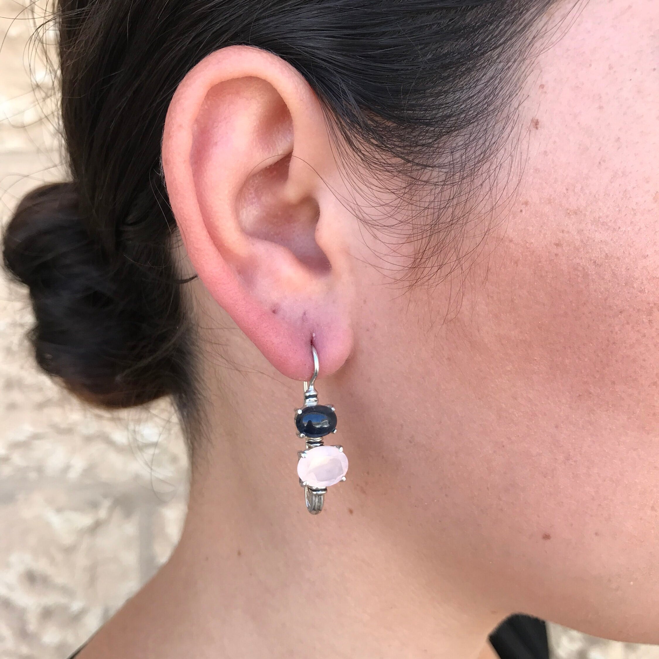 Lapis Earrings, Garnet Earrings, Long Earrings, Multistone Earrings, Red Blue Earrings, Solid Silver Earrings, Natural Garnet, Natural Lapis