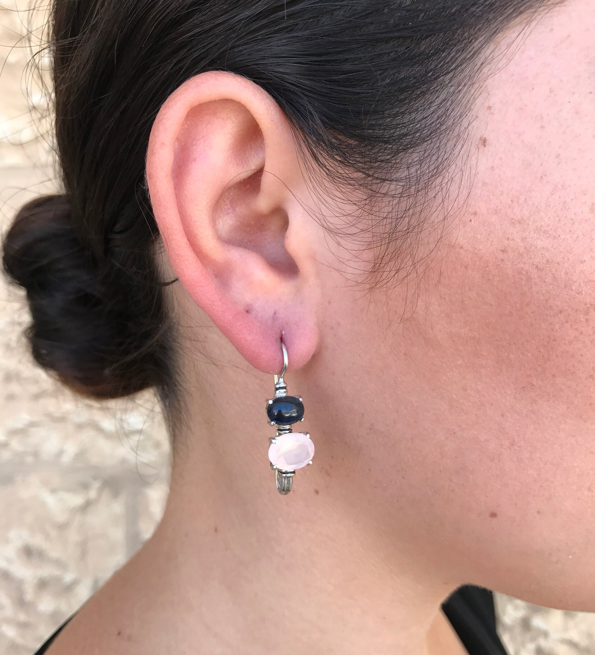 Lapis Earrings, Garnet Earrings, Long Earrings, Multistone Earrings, Red Blue Earrings, Solid Silver Earrings, Natural Garnet, Natural Lapis