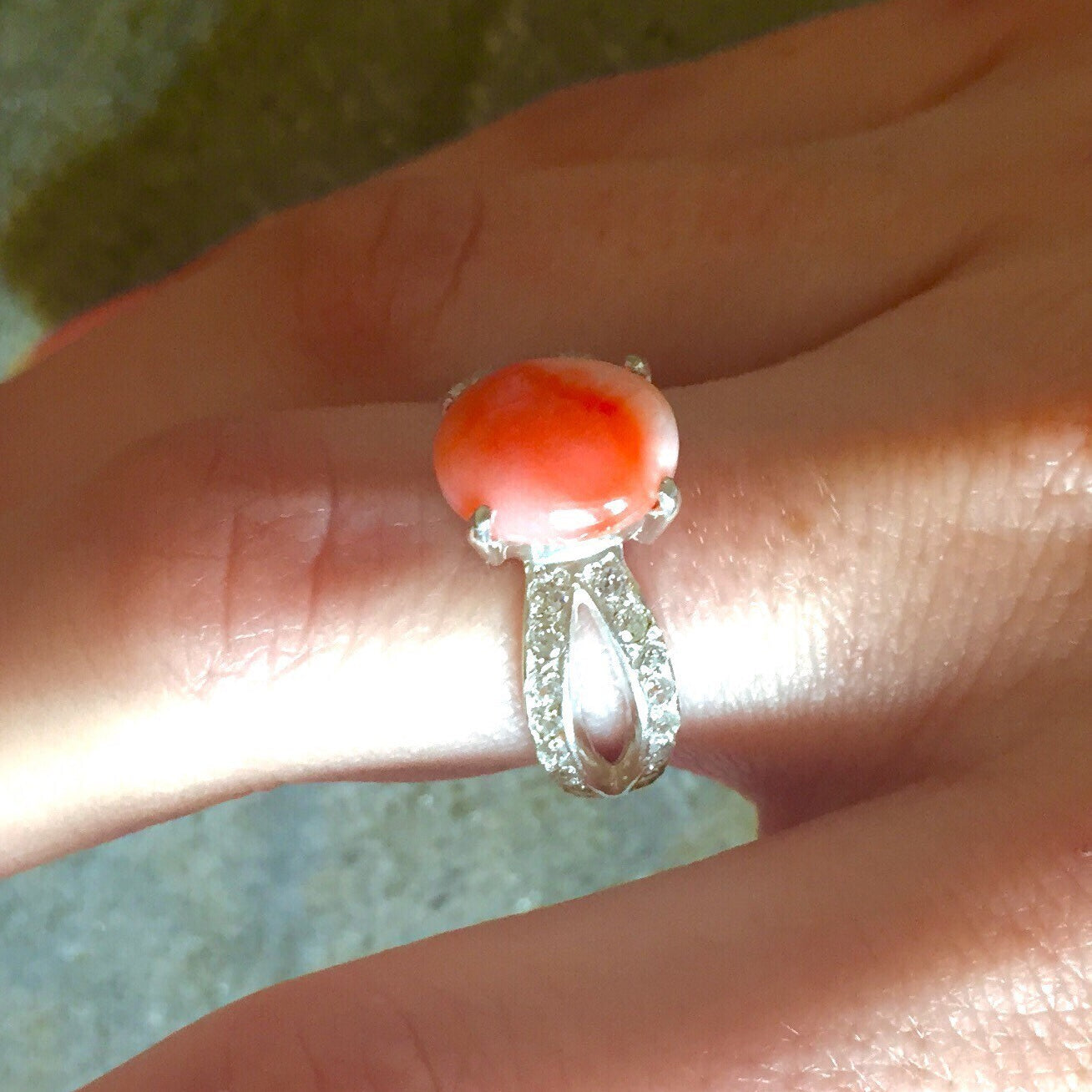 Coral Ring, Natural Coral, Angel Skin Coral, Solid Silver Ring, Italian Coral, Pure Silver, Promise Ring, Natural Stone, Sterling Silver