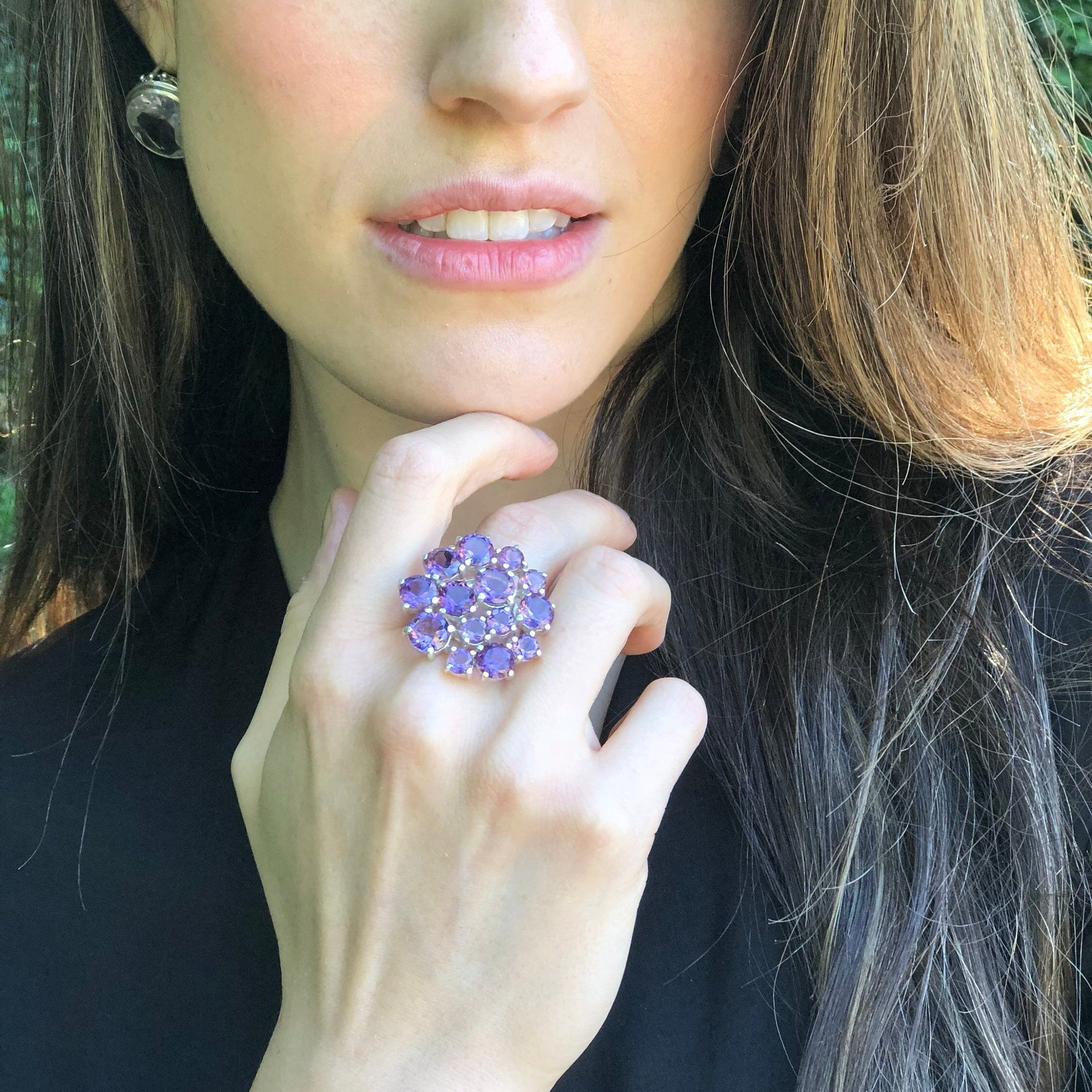 Amethyst Ring, Natural Amethyst, Statement Ring, Large Ring, Flower Ring, Purple Ring, Unique Ring, February Birthstone, February Ring
