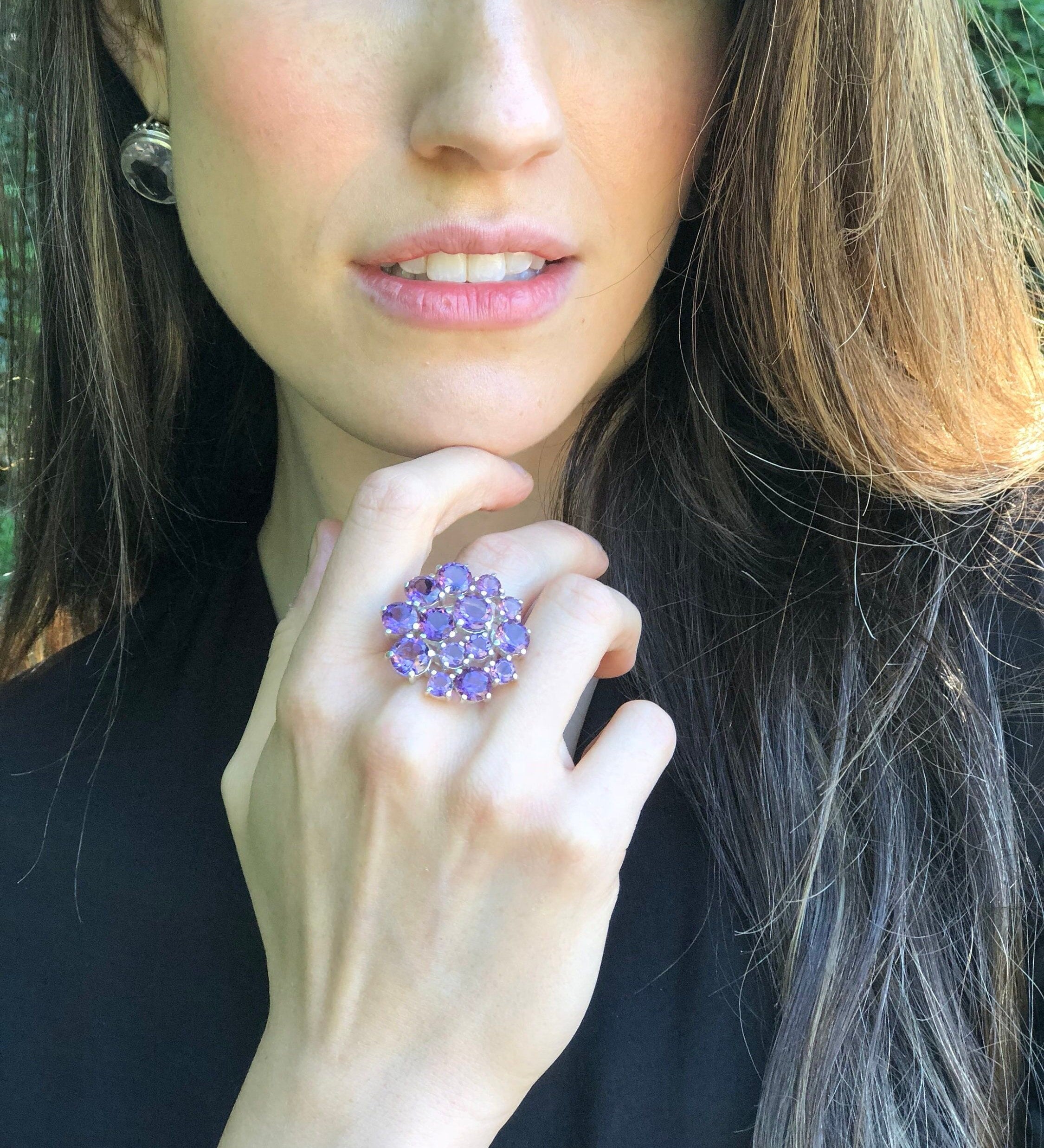 Amethyst Ring, Natural Amethyst, Statement Ring, Large Ring, Flower Ring, Purple Ring, Unique Ring, February Birthstone, February Ring