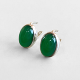 Created Emerald Earrings made in 925 Sterling Silver with Oval Created Green Emerald in Bezel setting, May Birthstone gift idea, symbolizes, ideal for everyday wear and perfect for birthday gifting and special occasions.