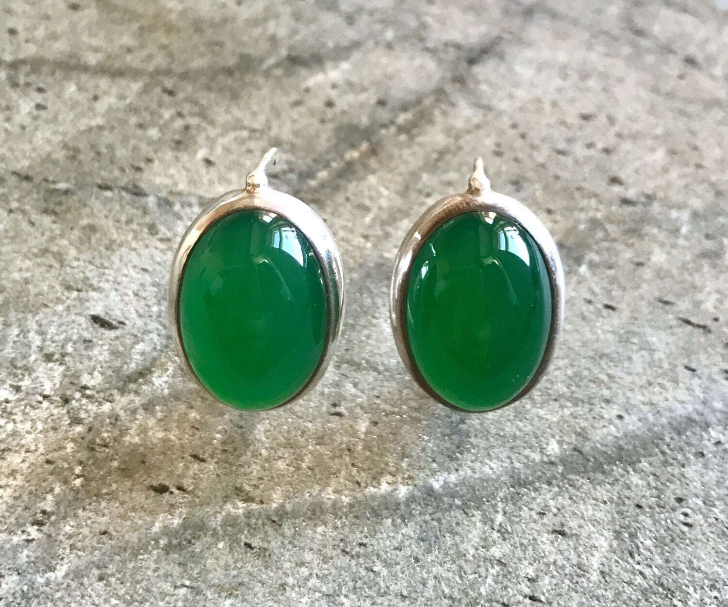 Created Emerald Earrings made in 925 Sterling Silver with Oval Created Green Emerald in Bezel setting, May Birthstone gift idea, symbolizes, ideal for everyday wear and perfect for birthday gifting and special occasions.