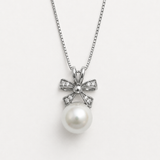 White Pearl Pendant - Pearl Bow Necklace - Ribbon Pearl Pendant
