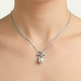 White Pearl Pendant - Pearl Bow Necklace - Ribbon Pearl Pendant