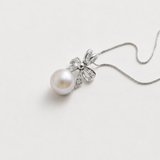 White Pearl Pendant - Pearl Bow Necklace - Ribbon Pearl Pendant