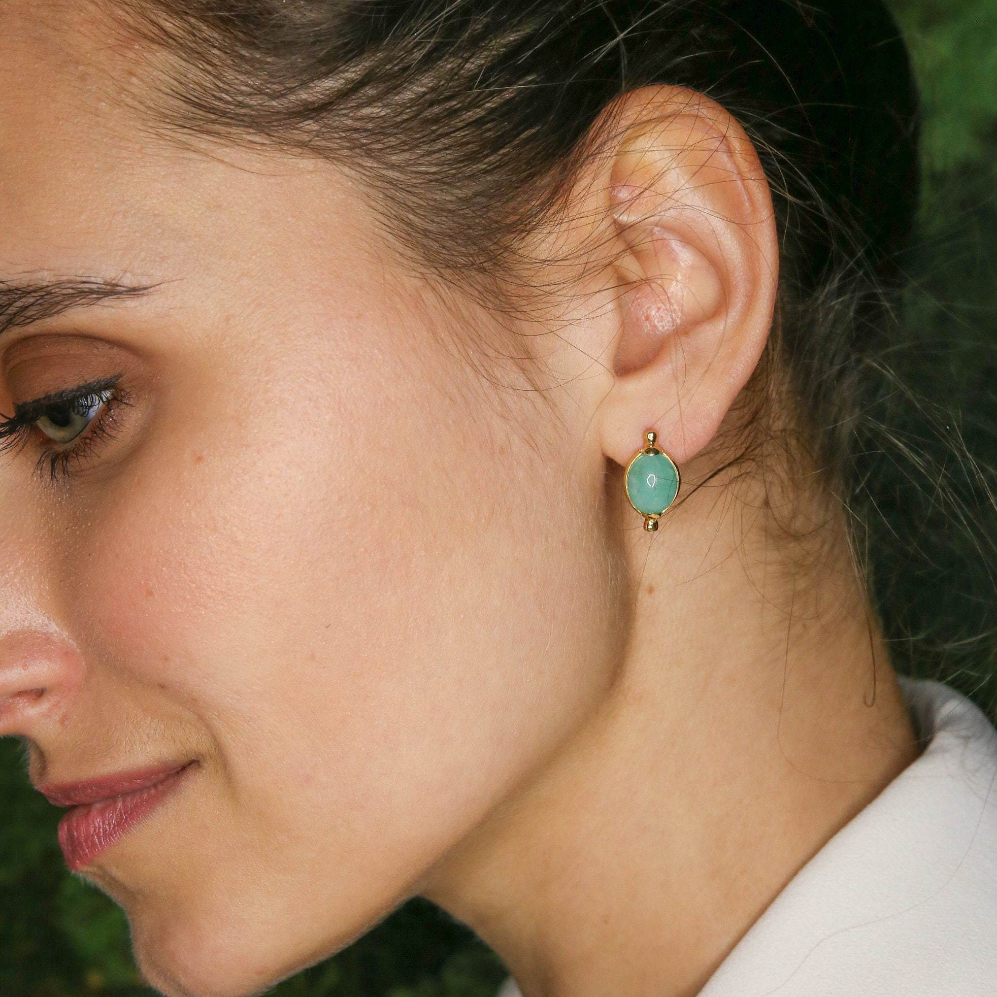 Elegant 18k Gold Vermeil Natural Emerald Earrings, featuring stunning oval gems, perfect for daily wear and special occasions.