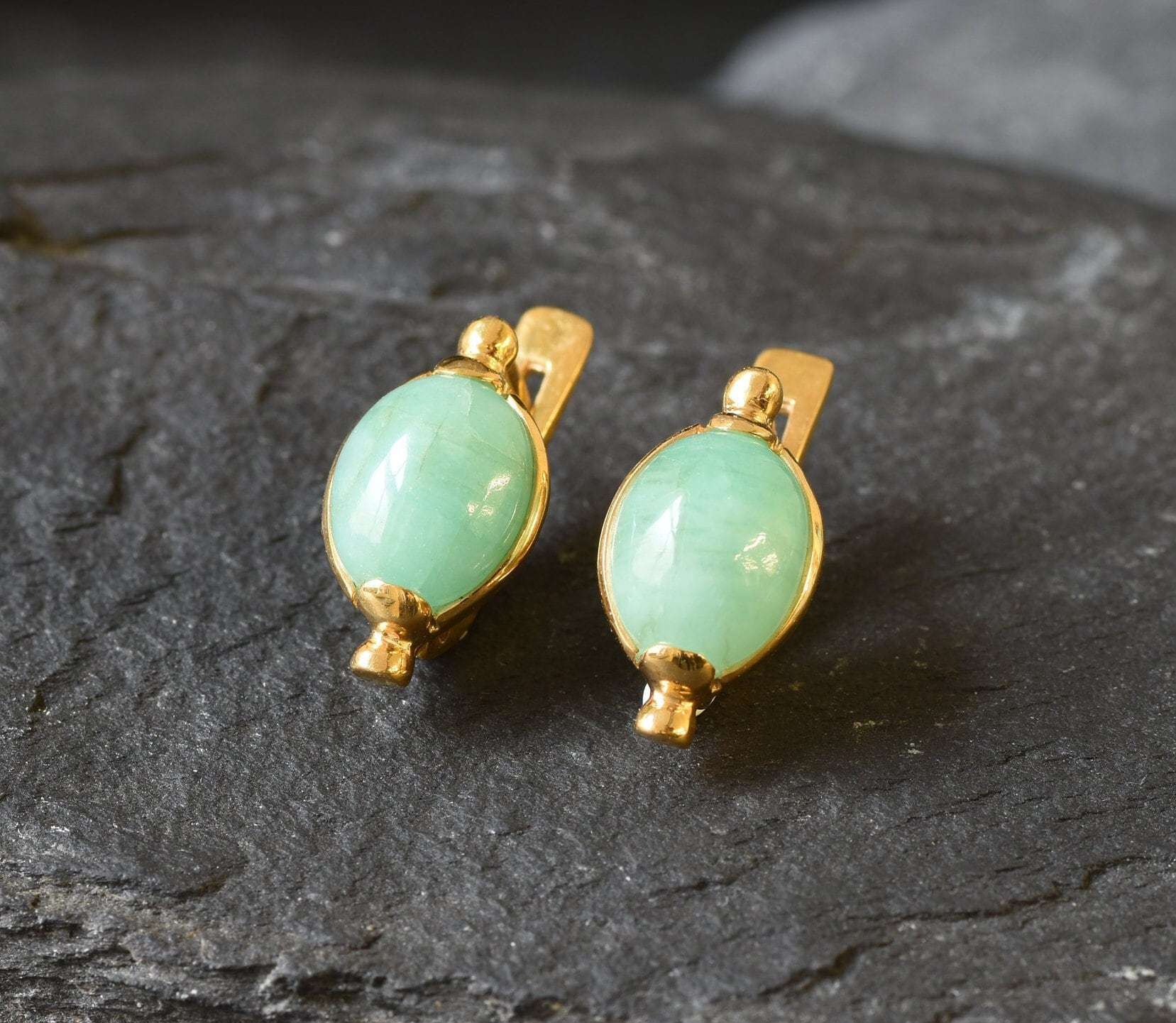 Natural Emerald Earrings- Gold Emerald outlet Earrings- Green Gemstone Earrings- Stud Emerald Earrings- May Birthstone