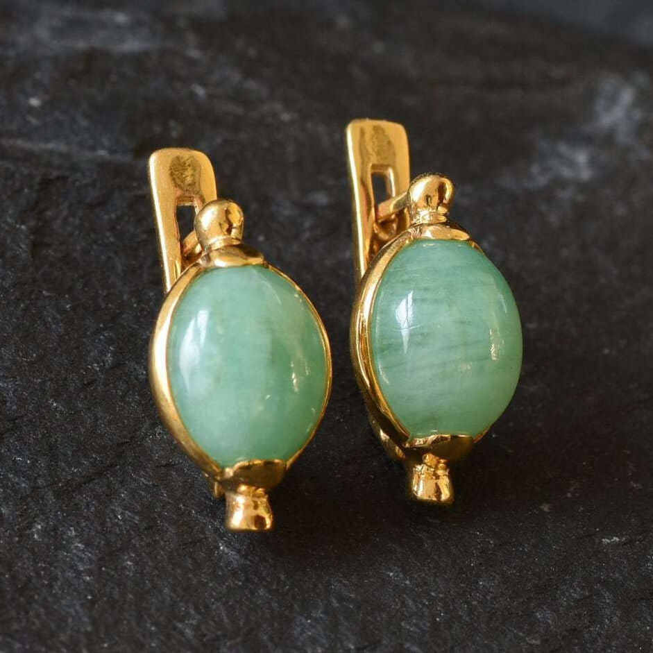Natural Emerald Earrings made in 18k Gold Vermeil with Oval Natural Green Emerald in Prong setting, May Birthstone gift idea, symbolizes growth, harmony, and deep emotional healing, ideal for everyday wear and perfect for birthday gifting and special occasions.