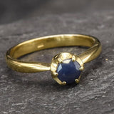 Natural Sapphire Ring made in 18k Gold Vermeil with Round Natural Blue Sapphire in Solitaire setting, September Birthstone gift idea, symbolizes sincerity, truth, and faithfulness, ideal for everyday wear and perfect for birthday gifting and special occasions.