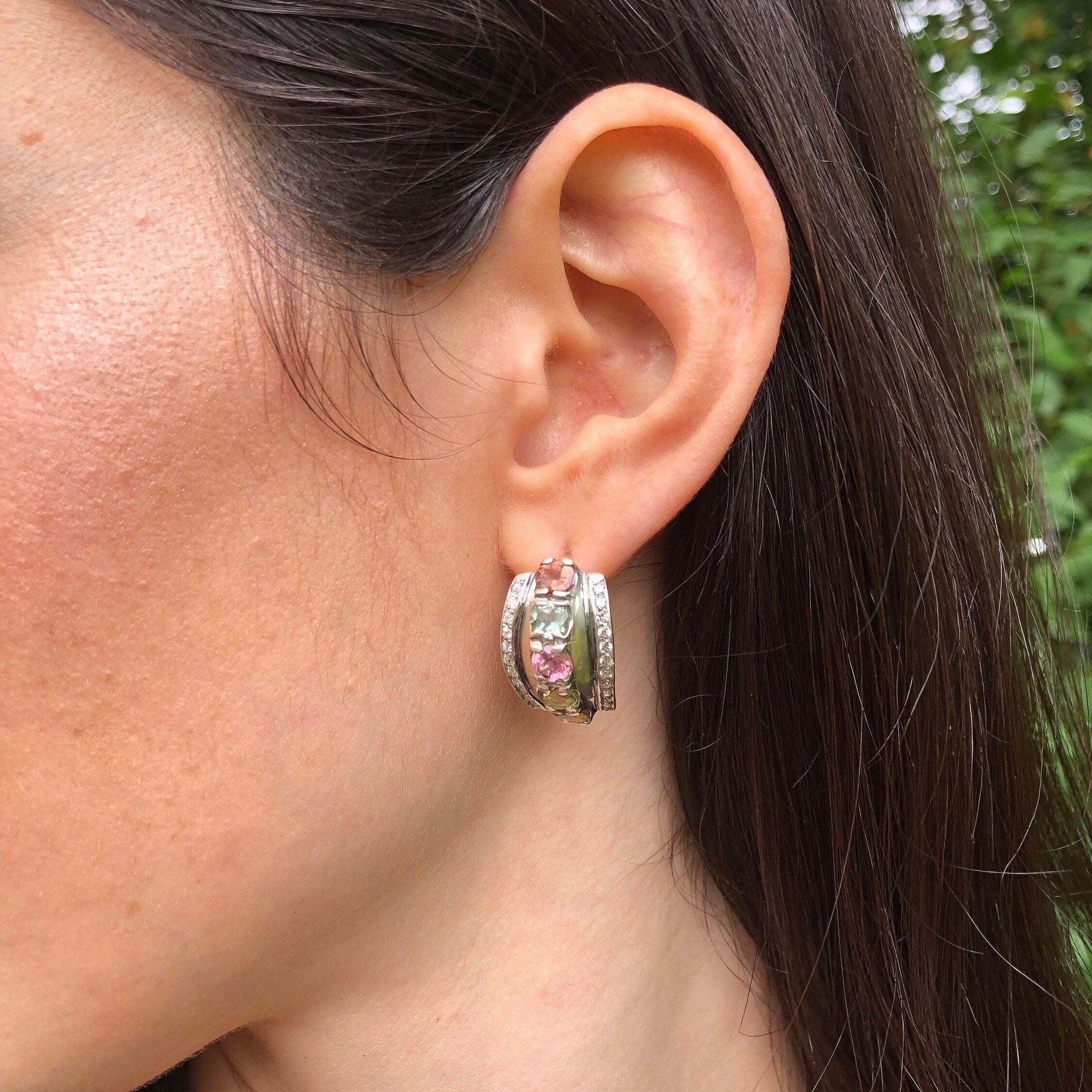 Tourmaline Earrings, Pink Tourmaline Earrings, Natural Tourmaline, October Birthstone, Vintage Earrings, Solid Silver Earrings, Tourmaline