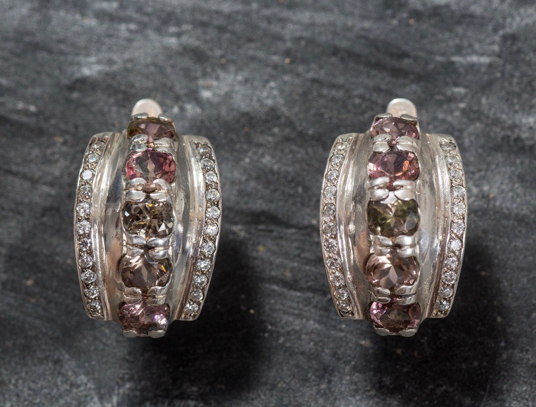 Tourmaline Earrings, Pink Tourmaline Earrings, Natural Tourmaline, October Birthstone, Vintage Earrings, Solid Silver Earrings, Tourmaline