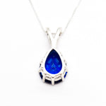 Blue Sapphire Pendant, Sapphire Pendant, Blue Teardrop Pendant, Teardrop Pendant, Created Sapphire, Vintage Pendant, Silver Pendant