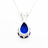 Blue Sapphire Pendant, Sapphire Pendant, Blue Teardrop Pendant, Teardrop Pendant, Created Sapphire, Vintage Pendant, Silver Pendant