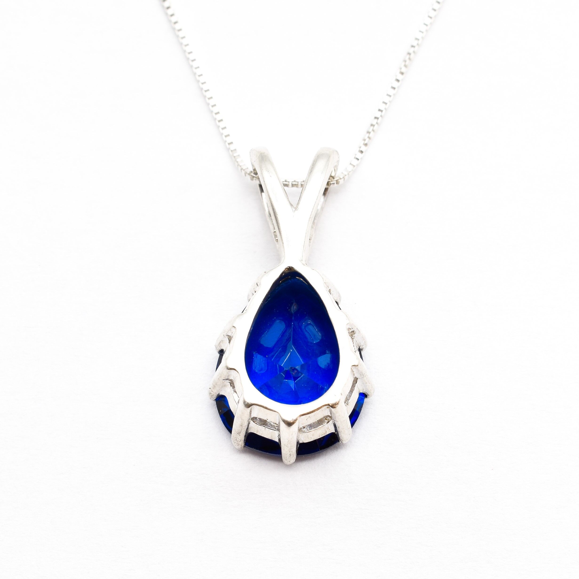 Blue Sapphire Pendant, Sapphire Pendant, Blue Teardrop Pendant, Teardrop Pendant, Created Sapphire, Vintage Pendant, Silver Pendant