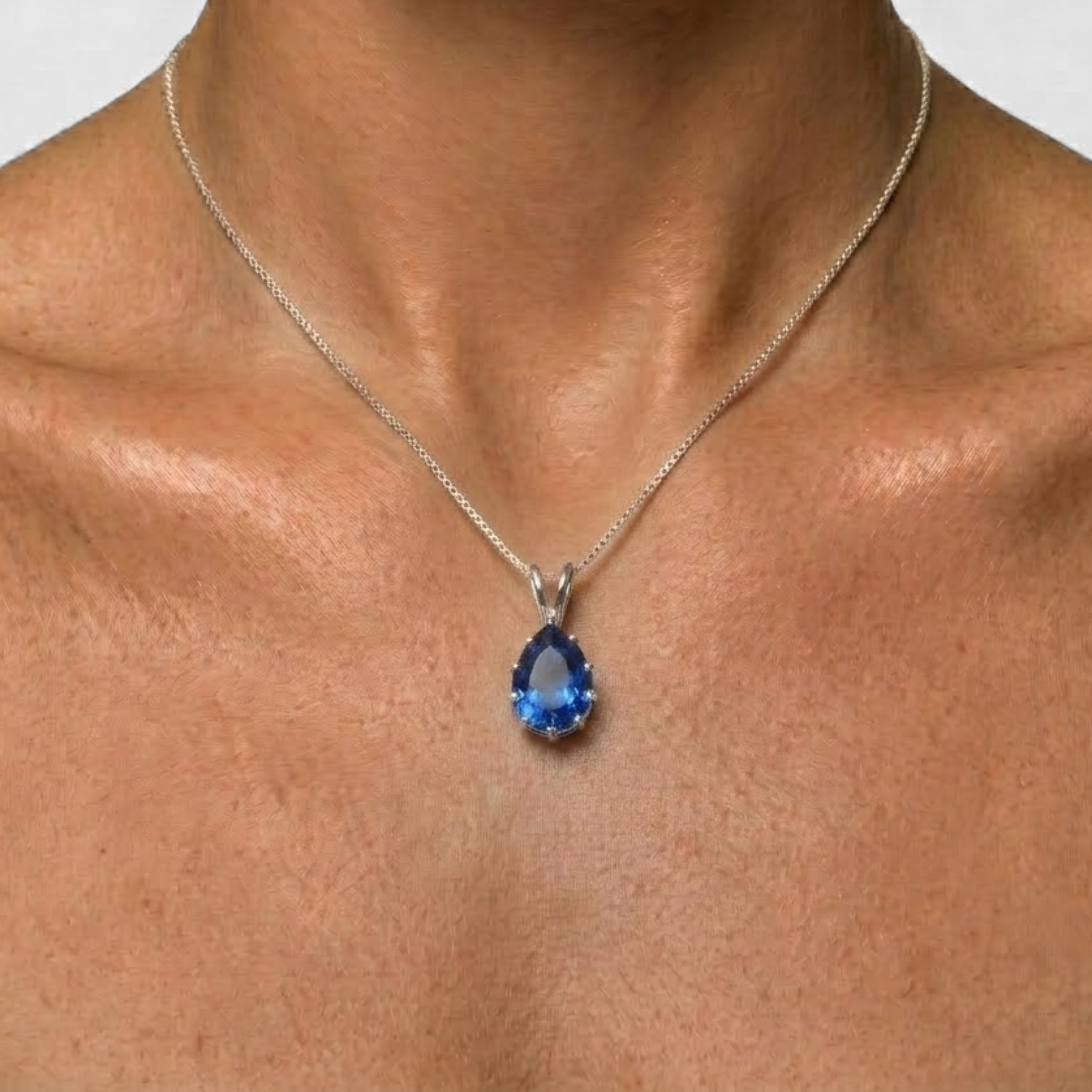 Created Sapphire Ring in 925 Sterling Silver, featuring a Pear Created Blue Sapphire, ideal for September birthdays and special occasions.