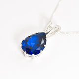 Blue Sapphire Pendant, Sapphire Pendant, Blue Teardrop Pendant, Teardrop Pendant, Created Sapphire, Vintage Pendant, Silver Pendant