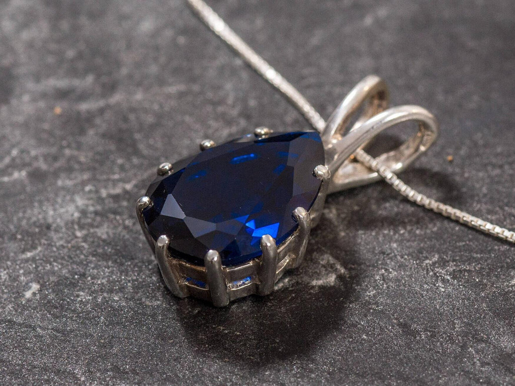 Teardrop Blue Sapphire Necklace Pear Cut 7 CT Blue Sapphire Pendant –  Spirit Art USA