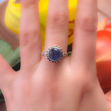 Kyanite Ring - Blue Round Ring - Vintage Flower Ring