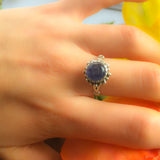 Kyanite Ring - Blue Round Ring - Vintage Flower Ring