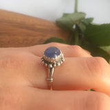 Kyanite Ring - Blue Round Ring - Vintage Flower Ring