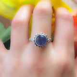 Kyanite Ring - Blue Round Ring - Vintage Flower Ring