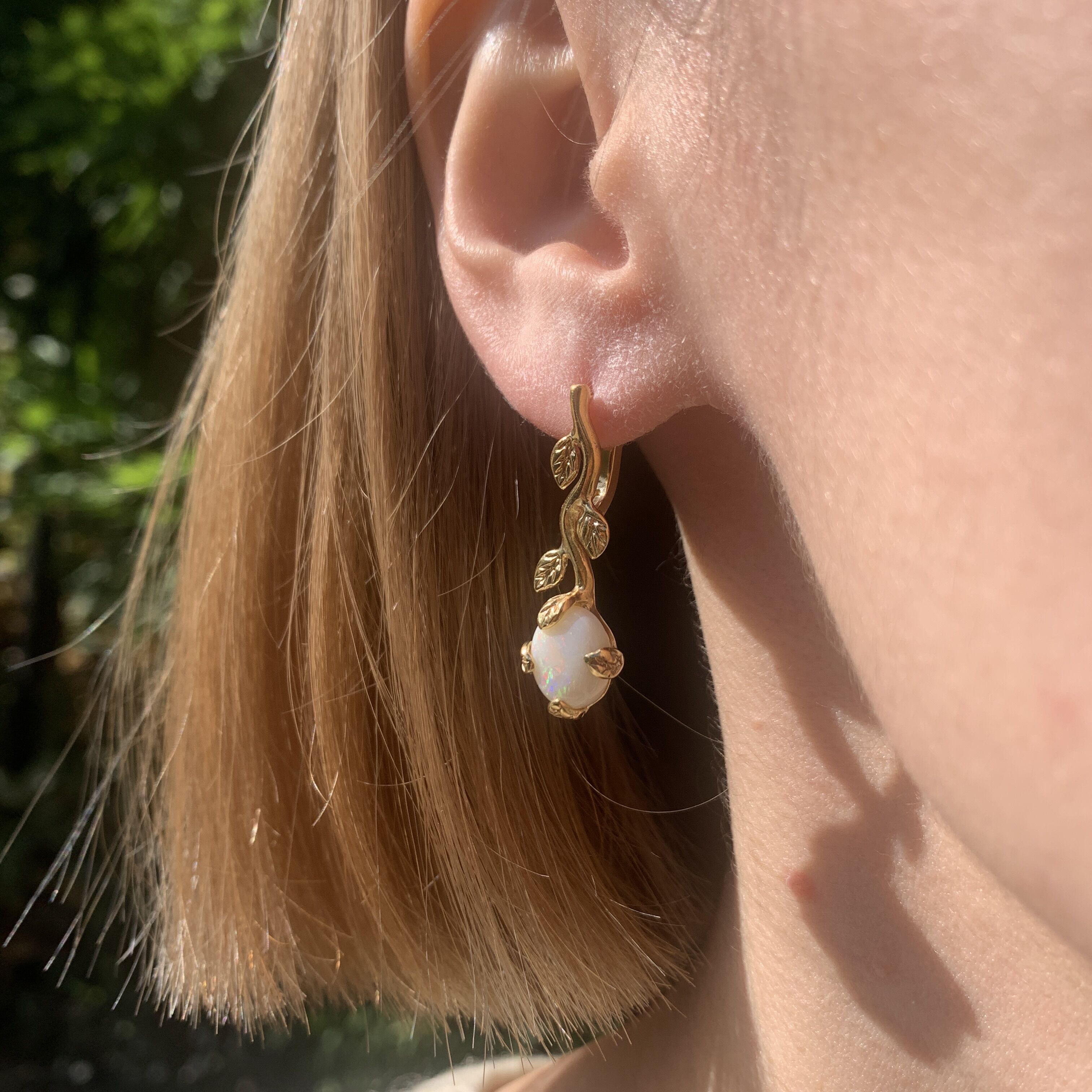 Fire Opal Earrings, Natural Opal, Leaf Earrings, Australian Opal, Branch Earrings, White Rose Earrings, Flower Earrings, 925 Silver Earrings(1)