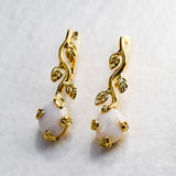 Opal Silver Earrings - Long Leaf Earrings - Vintage Opal Earrings