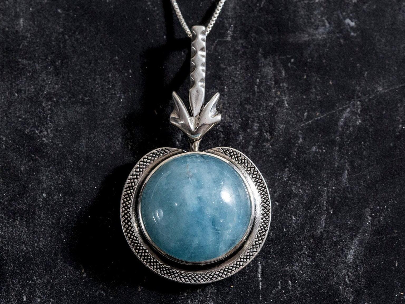 Aquamarine Pendant, Ancient Rome Jewelry, Natural Aquamarine, March Birthstone, Ancient Rome, Silver Pendant, Solid Silver, Pure Silver