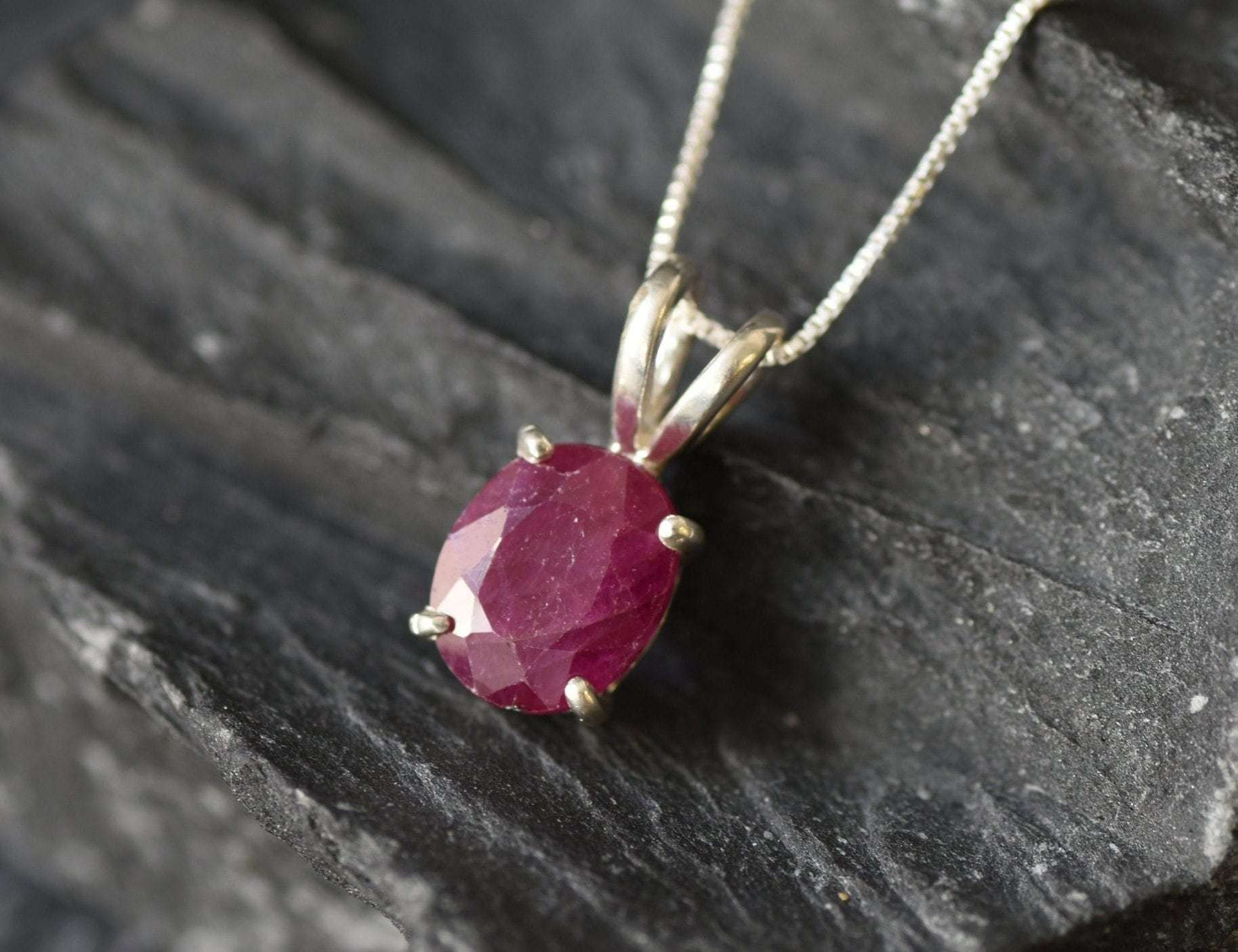 Natural Ruby Pendant made in 925 Sterling Silver with Oval Natural Red Ruby in Prong setting, July Birthstone gift idea, symbolizes nobility, purity, and passion, ideal for everyday wear and perfect for birthday gifting and special occasions.