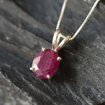 Natural Ruby Pendant made in 925 Sterling Silver with Oval Natural Red Ruby in Prong setting, July Birthstone gift idea, symbolizes nobility, purity, and passion, ideal for everyday wear and perfect for birthday gifting and special occasions.