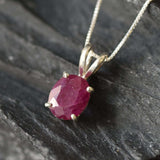 Natural Ruby Pendant made in 925 Sterling Silver with Oval Natural Red Ruby in Prong setting, July Birthstone gift idea, symbolizes nobility, purity, and passion, ideal for everyday wear and perfect for birthday gifting and special occasions.