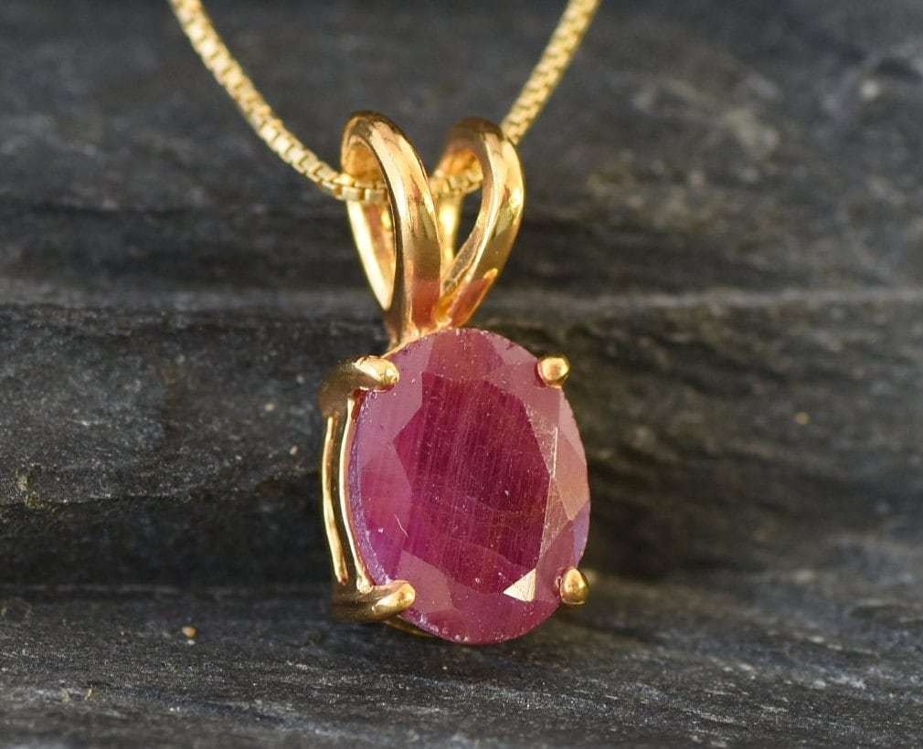 Natural Ruby Pendant made in 18k Gold Vermeil with Oval Natural Red Ruby in Prong setting, July Birthstone gift idea, symbolizes nobility, purity, and passion, ideal for everyday wear and perfect for birthday gifting and special occasions.