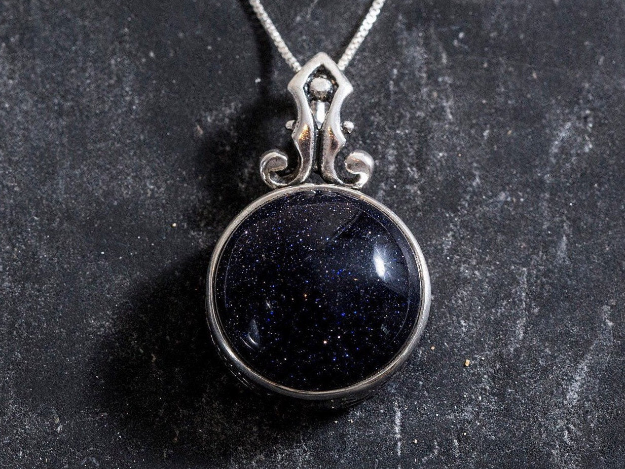 Sandstone Pendant, Blue Sand Stone, Vintage Pendant, Statement Pendant, Blue Pendant, Sagittarius Pendant, Silver Pendant, Blue Sandstone