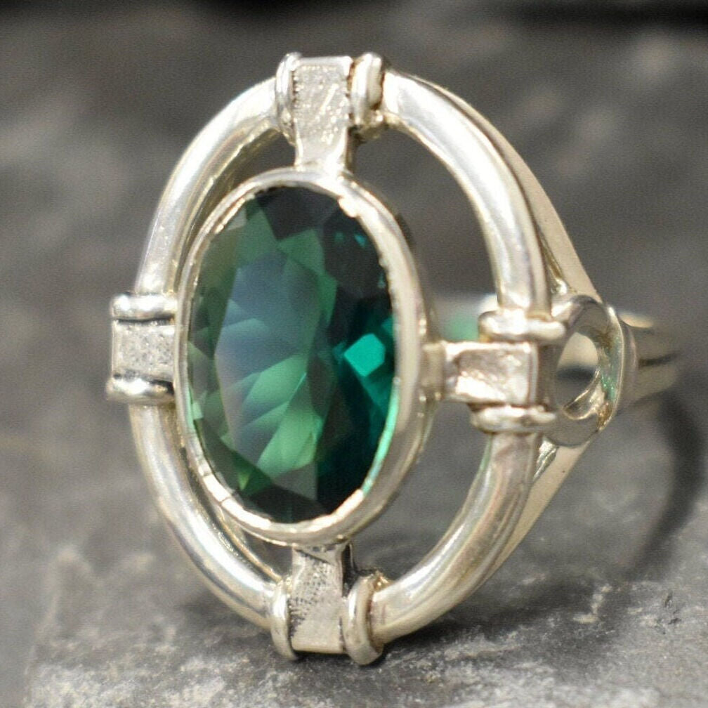Created Emerald Ring made in 925 Sterling Silver with Oval Created Green Emerald in Bezel setting, May Birthstone gift idea, symbolizes, ideal for everyday wear and perfect for birthday gifting and special occasions.