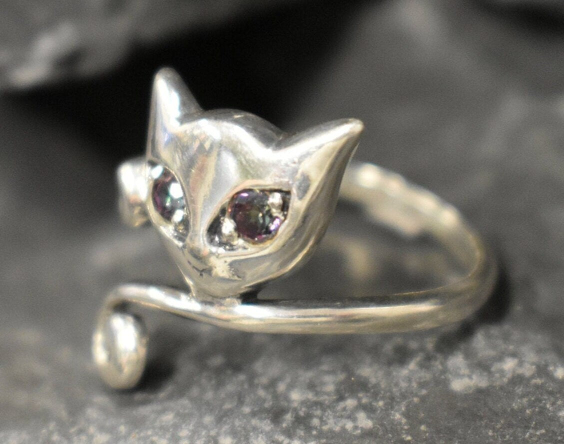 Mystic Topaz Ring, Natural Mystic Topaz, December Birthstone, Silver Cat Ring, Vintage Ring, Purple Topaz Ring, Cat Ring, Solid Silver Ring