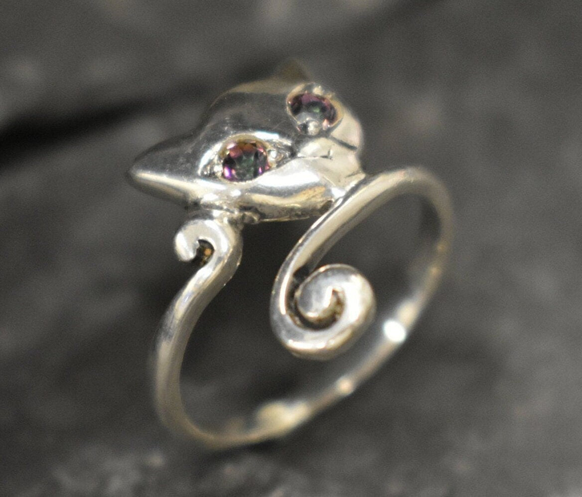 Mystic Topaz Ring, Natural Mystic Topaz, December Birthstone, Silver Cat Ring, Vintage Ring, Purple Topaz Ring, Cat Ring, Solid Silver Ring