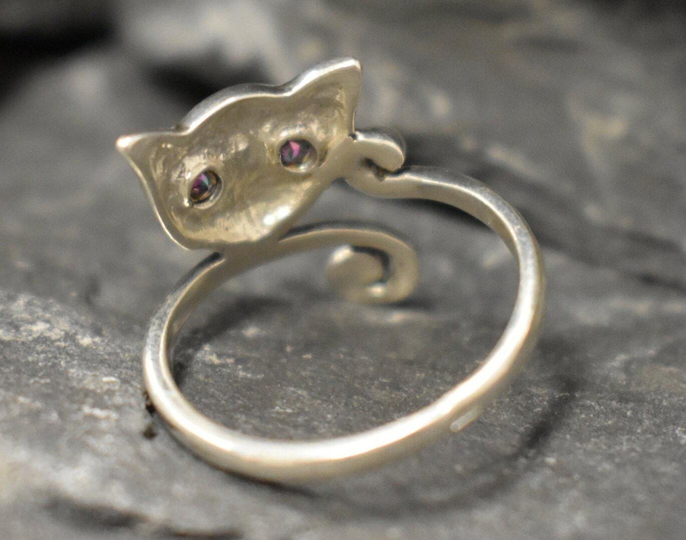 Mystic Topaz Ring, Natural Mystic Topaz, December Birthstone, Silver Cat Ring, Vintage Ring, Purple Topaz Ring, Cat Ring, Solid Silver Ring