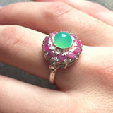 Emerald Ring, Natural Emerald, Ruby Ring, Chrysoprase Ring, Birthstones Ring, Vintage Rings, Chrysoprase, Solid Silver Ring, Victorian Ring